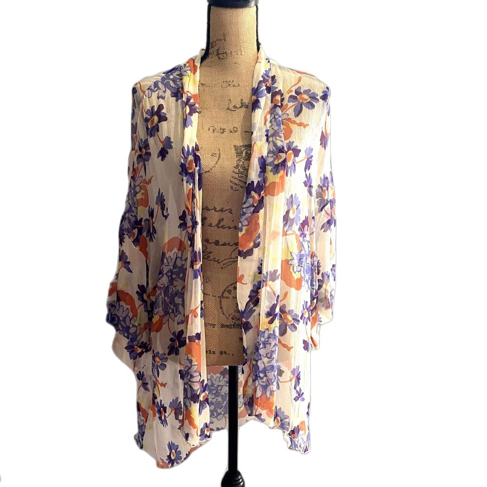 Michael Stars Sheer Floral Kimono Flowy Rayon Summer Lightweight One Size